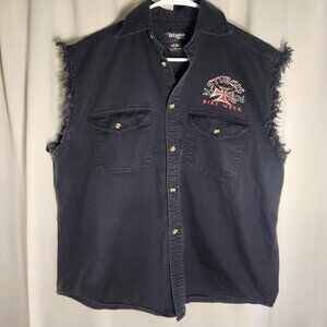 Unisex Large Sturgis Bike Week 2006 Black Biker Vest Frayed Hog Graphic